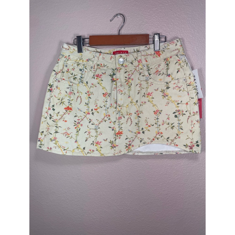 PacSun x‎ The Met Floral Denim Mini Skirt Cream Multi Size 26 NWT